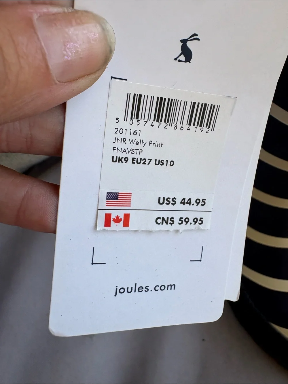 Joules Kids Navy and Cream Striped Rain Boots